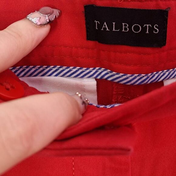 Talbots Red Relaxed Chino Short 7” Seersucker Cuffs Women’s Size 4 Preppy NWOT - Picture 6 of 8